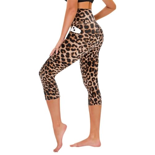 TNNZEET Capri Leggings for Women - Tummy Control Black Leggings with Pockets High Waisted Yoga Pants Workout Cycling Leggings