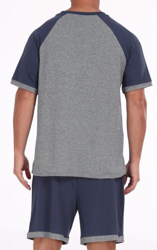 Image of Mens Pajamas Set Lightweight Summer Pjs Sleepwear Soft Comfy Short Sleeve Loungewear With Pocket (S-4X)
