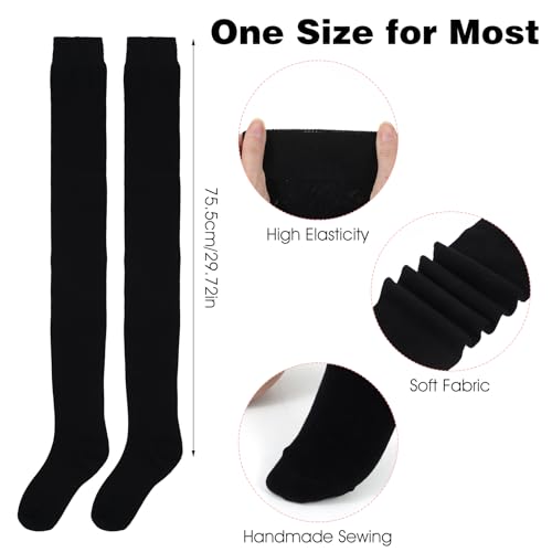 Extra Long Thigh High Socks, Cotton Thigh High Socks, Warm Over-the-Knee Highs Sock for Women and Girls, Knee Highs Sock Leg Warmers Matching with Skirts, Dresses, Boots, Sneakers (Black)2