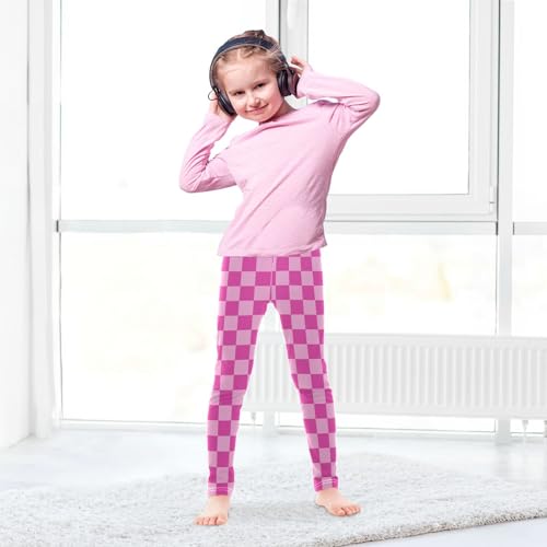 Wusikd Pink Checkered Board Girls' Leggings Toddler Doodles Kids Yoga Pants Dance Active Tights 6T4