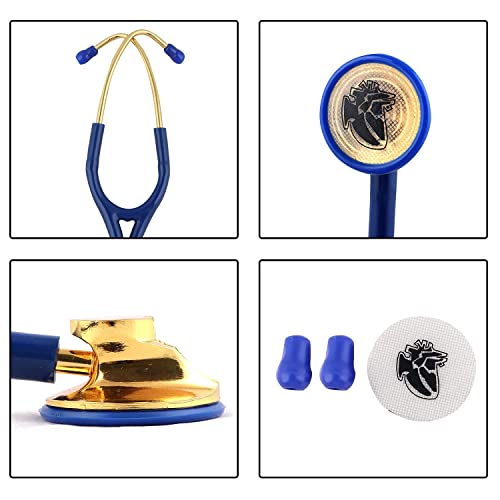 Image of Dr. Tech Cardiology Gold Black Stethoscope Heart Beat Monitoring Chest Piece Medical Instrument for Doctors, Nurses (Blue & Golden)