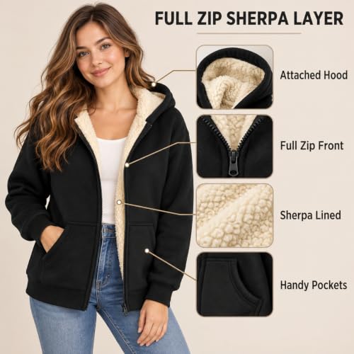 Women's Plus Size Full Zip Sherpa Fleece Jacket with Hood and Pockets - image 4