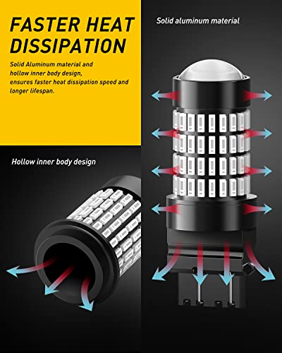Image of AUXITO Upgraded 3157 LED Bulbs Red, Super Bright 3056 3156 3057 4157 LED Bulbs with Projector for Brake Lights Tail Lights Stop Turn Signal Reverse Back Up Parking Lights, Pack of 2