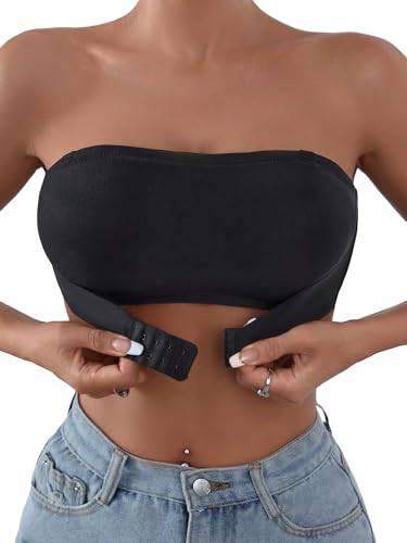 COZYEASE Women's Strapless Front Closure Bra One Piece Comfort Wireless Bottom Hem Bras Black Small