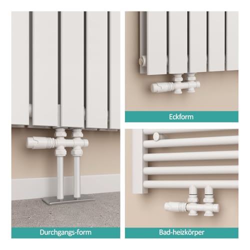 Robinet de radiateur multibloc EMKE blanc finition haute qualité d'angle et droit - 6