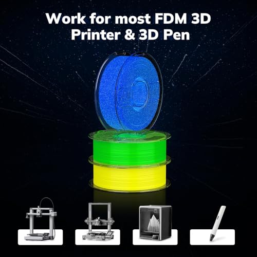 Image of AMOLEN 3D PLA Printer Filament, 1.75mm Glow in The Dark Shiny Firefly Blue PLA Filament for 3D Printing, Best with UV Lamps, 1kg Spool (2.2lbs), Dimensional Accuracy + /- 0.02 mm, Fit Most 3D Printers