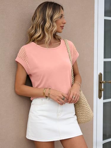 Image of Bliwov Womens Tops Lace Cap Sleeve T Shirts,Cute Trendy Casual,Beach Vacation Outfits,Summer Spring Fashion Clothes