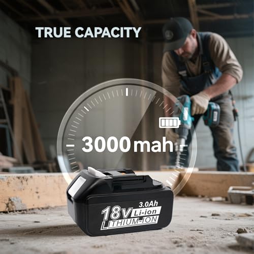 18V Akku für MKT Werkzeuge Kompatibel mit BL1860 BL1850 BL1840 BL1830 BL1820 LXT400, Hochleistungs Li-Ion Ersatzakku mit Überladeschutz & LED (18, Volt, 3.0, Amperestunden)