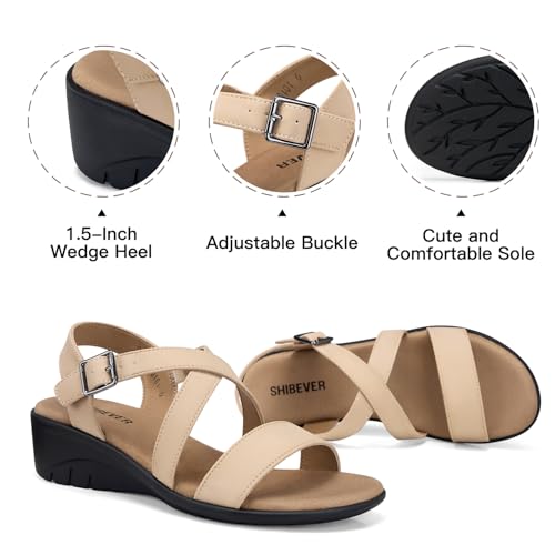 Image of SHIBEVER Wedge Sandals for Women Dressy: Comfortable Low Heel Sandals | Adjustable Casual Dress Shoes with Cushioned Insole and Non-Slip Sole, All-Day Walking