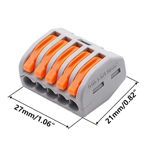 Image of Lever Wire Splicing Connectors - Push-in Electrical Connectors - 5 Port Quick Conductor - Splicing Connectors (4pcs, 5-Port, Orange)