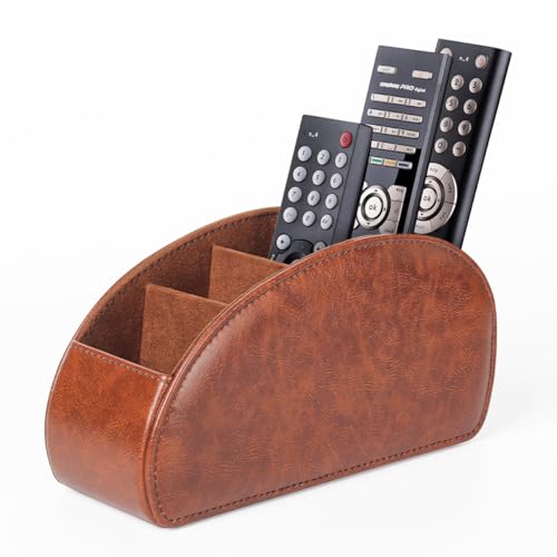 WAYIFON Fernbedienungshalter mit 5 Taschen Große Halterung für TV DVD 4K Stick und Bluray Fernbedienungen Fernbedienung Aufbewahrung für Stifte M-Braun