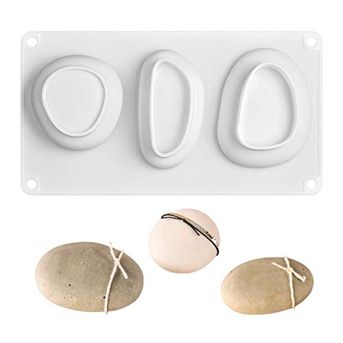 3 Cavities 3D Full-Size Stone Silicone Molds Elliptical Pebble Stone Baking Pan Cake Mousse Dessert Bakeware Plaster Concrete Handmade Stone Casting Mould Candle Soap Mold