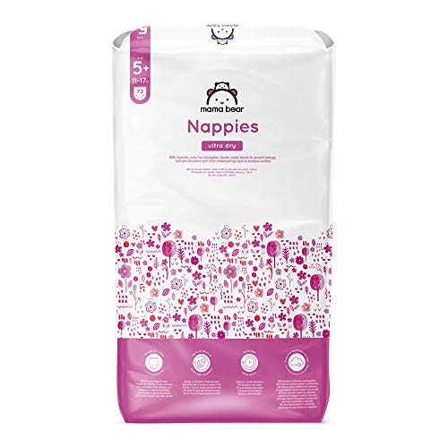 Marca Amazon - Mama Bear Pañales ultra-secos - Talla 5+ (11-17 kg) - Con canales - 72 pañales (1 bolsa x 72) - Nueva versión