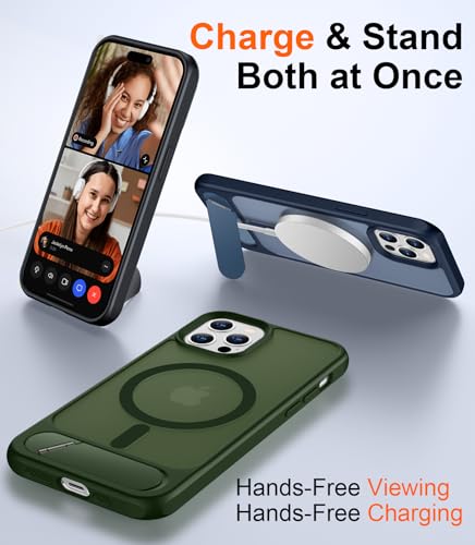 Image of Magnetic Compatible with iPhone 12 Pro Max Case, [Built-in Invisible Kickstand][Compatible with MagSafe][Military Grade Shockproof] Slim Translucent Matte Phone Case for iPhone 12 Pro Max 6.7 inch