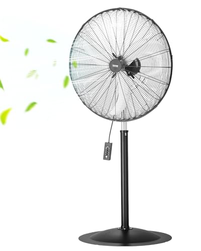 VEVOR Ventilador de Pedestal 81 cm, Altura Ajustable 136 a 199 cm, Ventilador de Pie 3 Velocidades de Alta Potencia para Sala Estar, Hogar, Oficina, Negro, 810 x 688 x 1990 mm, Acero al Carbono