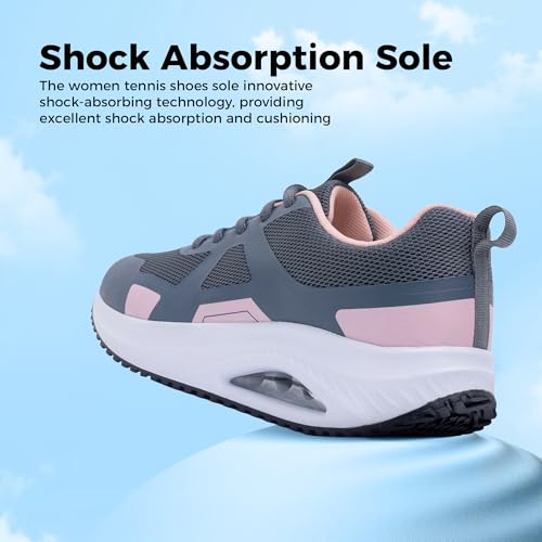 Womens Walking Shoes Orthotic Plantar Fasciitis Tennis Athletic Sneakers with Arch Support for Foot Pain Relief All Day Standing GreyPink US 8.54