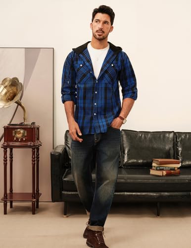 PJ PAUL JONES Men's Flannel Shirt Plaid Hoodie Casual Shirt Long Sleeve Lightweight Shirt Jackets2