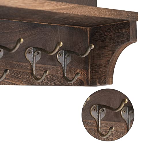 Rustic Coat Hooks With Shelf Wall Mounted, Wood Wall Hanging Entryway Shelf With 5 Dual Metal Hooks, Wall-Mounted Coat Rack For Your Entryway, Kitchen, Bathroom #TOP5