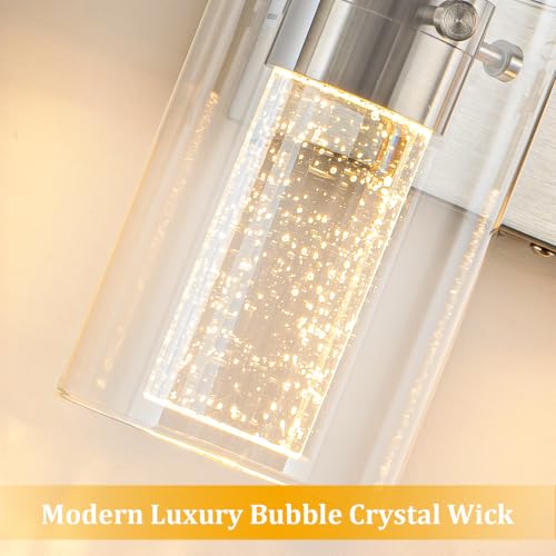 Image of 3-Light Brushed Nickel Vanity Light with 3 Color Modes (3000K /4000K /6000K), Eye Protection LED Bathroom Light Fixture, Dimmable Modern Wall Light Over Mirror with Clear Glass Shade