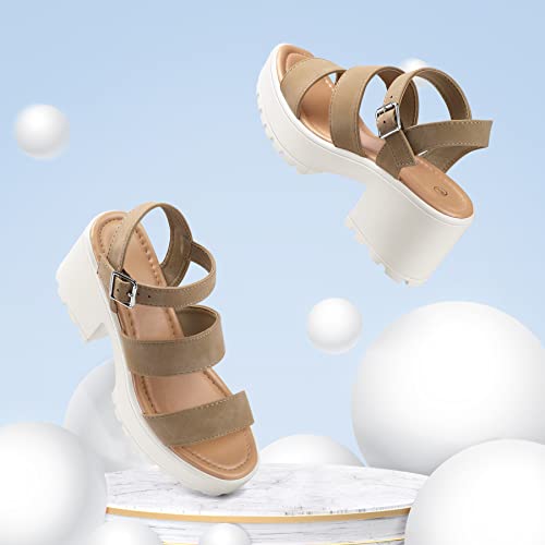 mysoft Women's Platform Sandals Ankle Strap Open Toe Lug Sole 3 Inch Chunky Block Heeled Sandals2