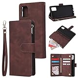 XFDSFDL® Schutzhülle für Samsung Galaxy A31 SM-A315 (6,4 Zoll) PU Lederhülle Flip Cover Retro Muster mit Ständer Magnetverschluss Mehr Kartenfächern Reißverschluss Brieftasche Hülle, Kaffee