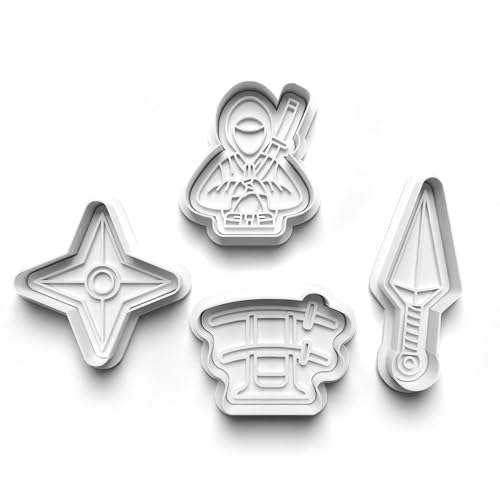 Set di 4 formine per biscotti a forma di spada e assassini ninja, stampi per biscotti, pasta di zucchero, per bambini, fai da te