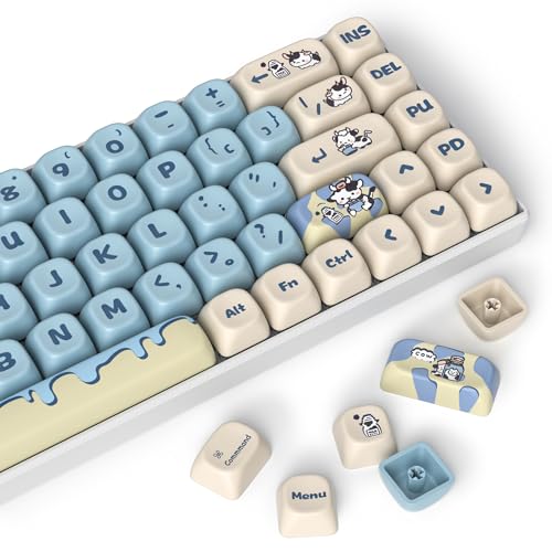 Image of surmen Cute Round MOA Profile Keycaps, 141-Keys Thicked PBT 75% Keycaps Dye-Sublimation for Cherry MX Switches Mechanical Keyboard (Milk Cow)