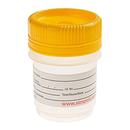 Image of Simport SpecTainer I C566-120Y Polypropylene Tamper Evident Urine Container, Non-Sterile, Yellow Cap with Tamper Evident Closure, 120ml Volume (Case of 300)