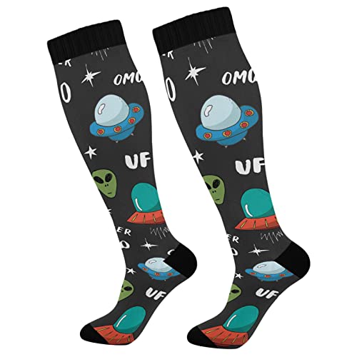 Wusikd Ufo Aliens Space Compression Socks for Women and Men Circulation Cartoon Long Socks for Athletic Running 1