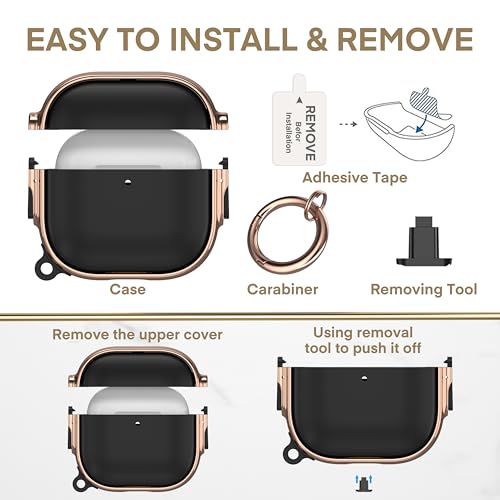 Image of Maxjoy for AirPods 4 Case with Lock, Cute AirPods 4 Case Lock Protective Hard AirPod 4 Generation Cover for Women Men with Keychain Clip for AirPod 4th Generation Cover 2024, Black /Rose Gold