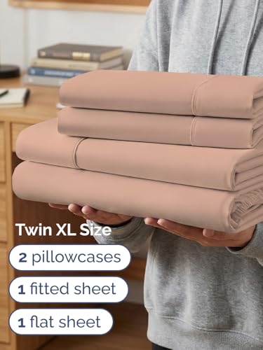 Image of Extra Deep Twin XL Sheet Set - 4 Piece Breathable & Cooling Sheets - Mauve | Hotel Luxury Bed Sheets Set, Easy & Secure Fit, Ultra-Soft, Wrinkle & Fade Free, Comfy Sheets Set with Extra Deep Pockets