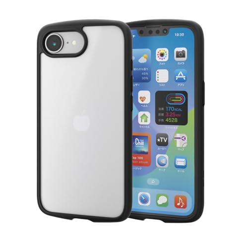 �G���R�� iPhone 16e �P�[�X �w�ʃK���X �N���A ���� �ϏՌ� �Ռ��z�� �w��h�~ �y�� ���^ ���C�����X�[�d MagSafe ���^�������O�V�[���t �X�g���b�v�z�[��/�V�����_�[�X�g���b�v�V�[�g�t �u���b�N PM-A25STSFCGSBK