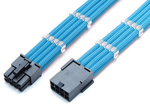 Cable de extensión ATX CPU de 8 pines con manga azul claro, 30 cm + 2 peines de cable