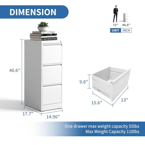 Image of 3 Drawer File Cabinet with Lock,Metal File Cabinet for Home Office