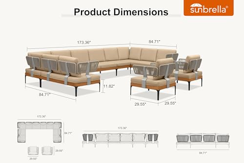 Image of PURPLE LEAF Patio Furniture Set Outdoor Conversation Sets with Fade-Resistant Cushions and Coffee Table 12 Pieces Aluminum Modern Wicker Sofa Chairs for Balcony Yard Garden, Khaki