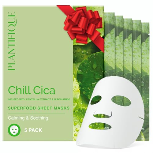 PLANTIFIQUE Mascarilla Facial Coreana - 5 Unidades con Centella Asiática, Niacinamida y Ácido Hialurónico - Hidratante y Calmantes - Korean Daily Face Mask