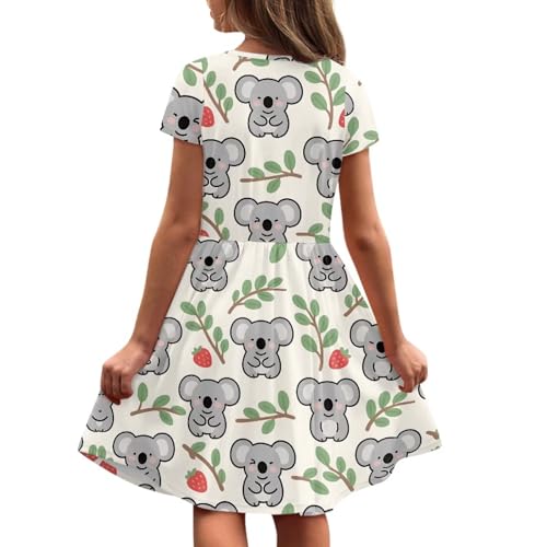 Image of Girls Dress with Pockets Basic Short Sleeve High Waist Swing Skater Dress School Party Dress for Kids