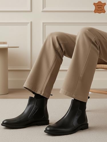 Image of Carlton London Men's Premium Leather Slip-On Solid Chelsea Boots