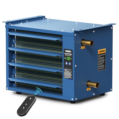 ALORAIR 50 000 BTU Hydronic Hanging Heater HydroX H50A Copper Tube Multiple Connection Types Energy-Efficient Heating Quiet 500CFM Blower Hot Water & Steam Compatible Garage/Warehouse Heater