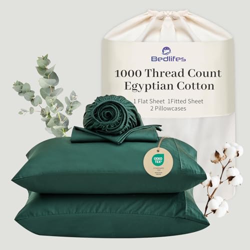 Image of Bedlifes 1000TC Egyptian Cotton Cal King Sheets, 4Pcs, 16 inch Deep Pocket