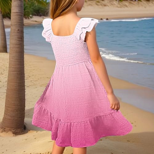 Girl's 2025 Summer Dresses Smocked Flutter Sleeve a Line Sundresses Swing Mini Casual Party Dresses Size 3-14 Years4