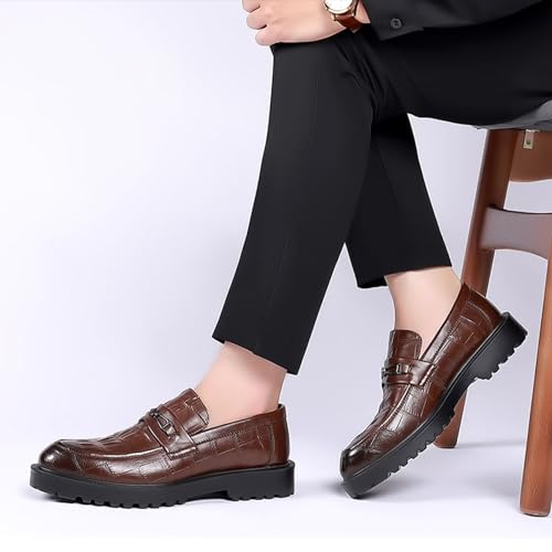 Image of Men's Patent Leather Brogue Low Heel Oxfords Fashion Classic Round-Toe Lace Up Wing Tips Carved Business Dress Derby Shoes Casual Comfortable Formal Work Wedding Shoes (Brown,8.5)