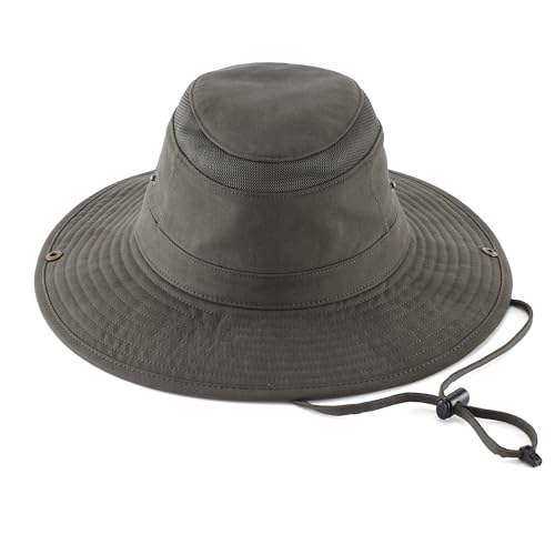 Image of Home Prefer UPF 50+ Wide Brim Sun Hat Mesh Crown Foldable Cotton Bucket Cowboy Hat for Men Safari Golf Fishing Beach Garden