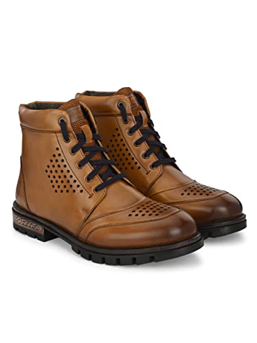 Image of ALBERTO TORRESI Men's Ankle Length and Lace Up Boots- Elevated Look, Utmost Comfort, Firm Grip, Slip-Resistance, Shock Absorption, Better Traction, Soft-Cushioned Insole, Round Toe- TAN