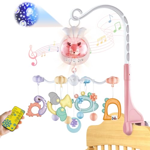 KalaDuck Mobile Musical Lit Bébé, Mobile Lit Bébé Rotatif avec Projection, Fonction de Chronométrage et Hochet Bebe, Mobile Bébé de Berceau pour...