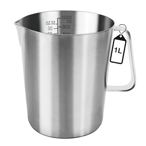WPPQWP Gobelet doseur 1 l en acier inoxydable avec poignée, en acier inoxydable 304 de qualité alimentaire, avec graduations en onces et ml, passe au...