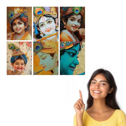 Image of SiddArtify Little Krishna Art Print Set - Sticker - 8x12 Inch - Pack of 6 Wall Room Decoration art Poster Prints
