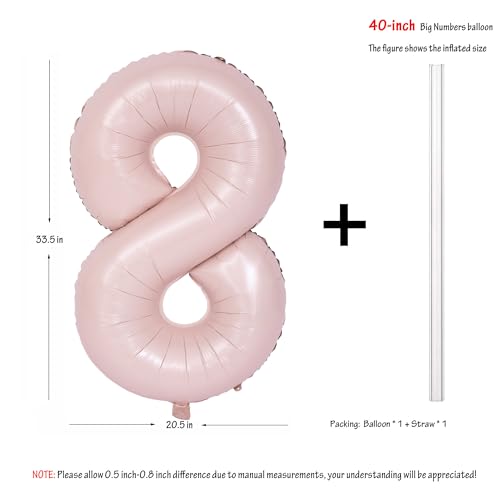 Image of 40 In Matte Pink Birthday Number Balloons 8 Helium Foil Mylar Balloon | Birthday Party Decorations Suitable For Boys' And Girls' Birthday Parties Anniversary celebration
