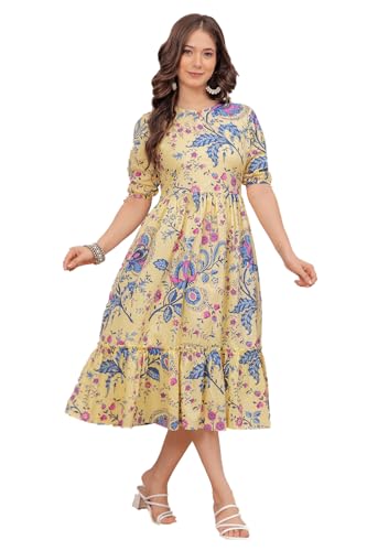 Image of Monique Brand Women's /Girls Cotton Kurta for Women Floral Printed Regular Fit Anarkali Kurta ||Floral Flared Western Dress