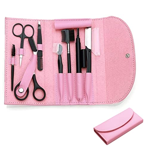 8PCS/SET Professional Eyebrow Shaping Grooming Kit - Beauty Tools Set with Leather Bag Eyebrow Grooming Kit for Women & Men, Eyebrow Trimming Kit With Razor Eyebrow Scissors and Brush with Comb